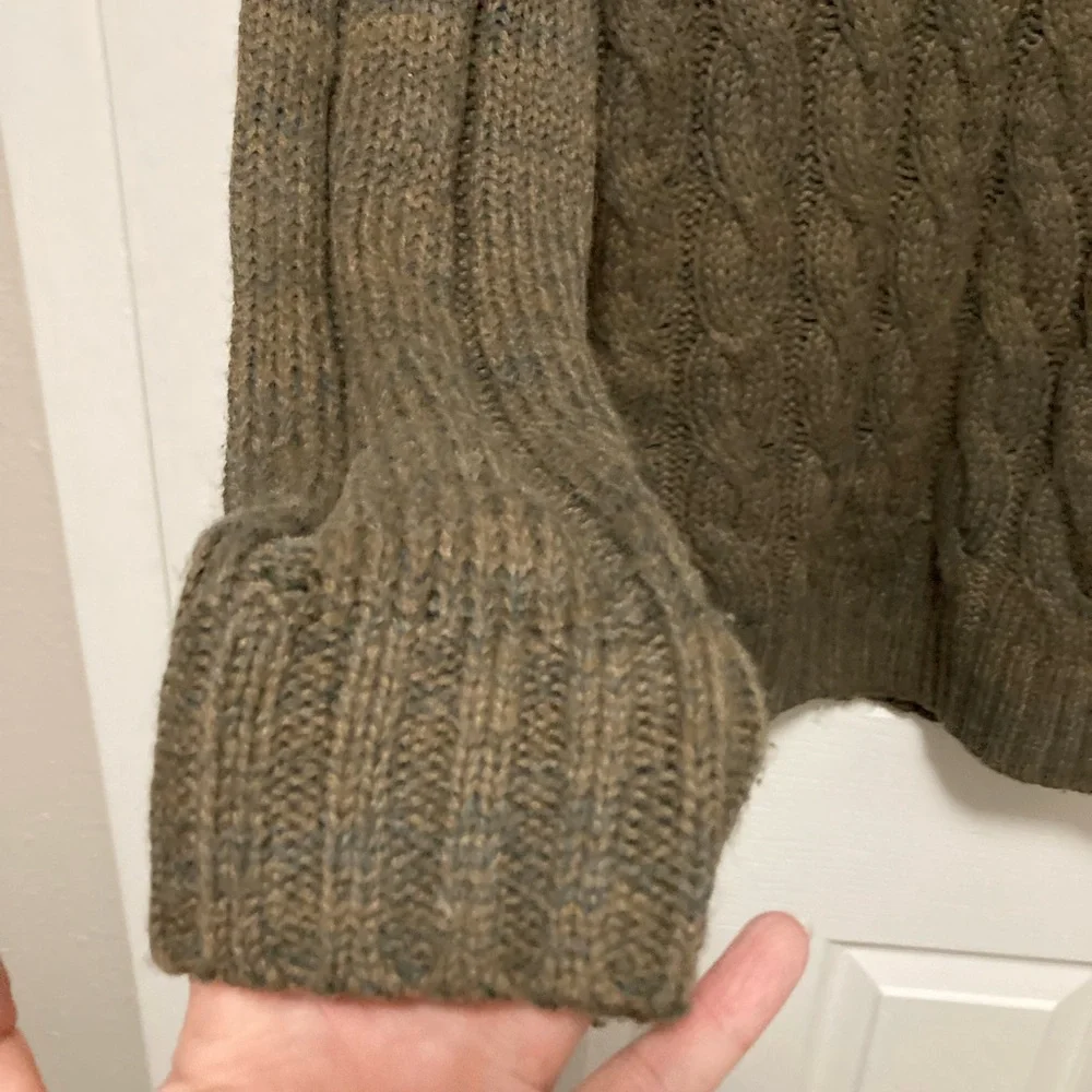 *Rainforest Khaki Green Mock Neck Cable Knit Wool Blend Small Henley Sweater #PW